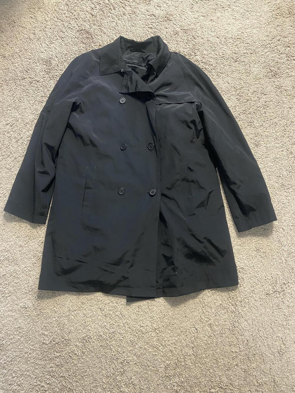 New York & Company Coat Womens Large Black Mid Length Rain Double Breasted Lined